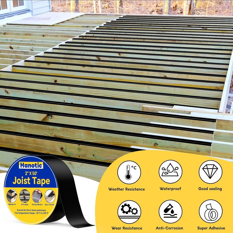 Hanotic Joist Tape for Decking 2" x 50', 1 Rolls Weatherproof Butyl Sealant Tape - Waterproof and Anti-Corrosion for Extend Deck Life for Wood Joists Beams Roof Rv - Image 5